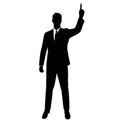 A business man stand with pointing his finger on the up vector silhouette