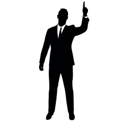 A business man stand with pointing his finger on the up vector silhouette