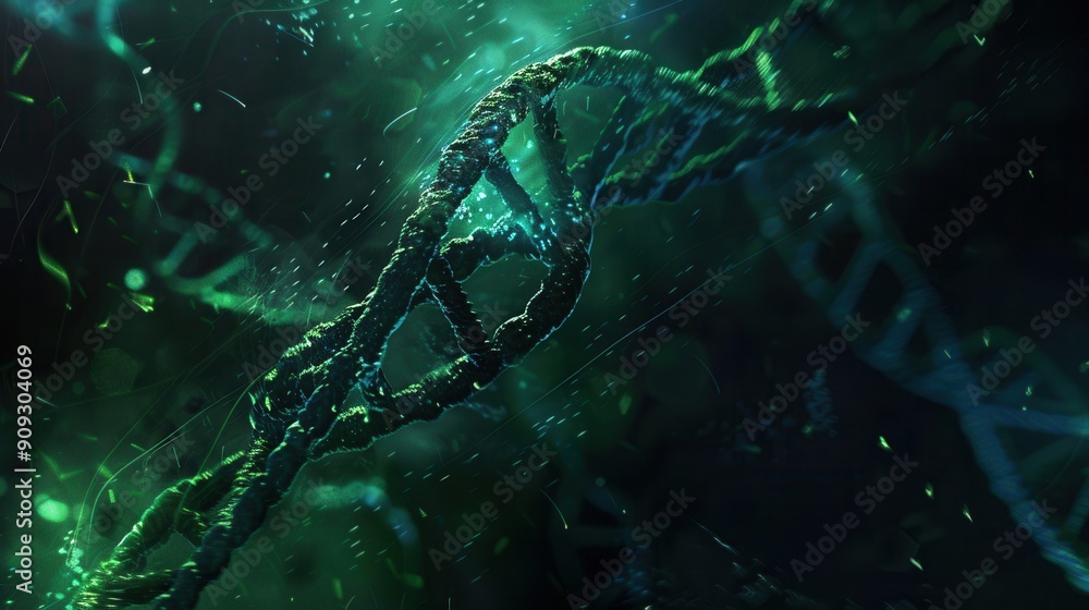 Poster a vibrant double helix dna structure is depicted against an abstract background filled with glowing 