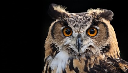 Fototapeta premium Owl Against a Black Background: A Striking Portrait