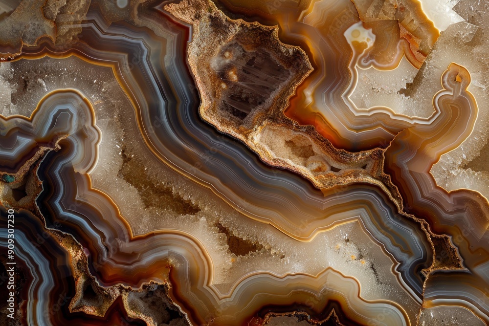 Aufkleber exquisite and detailed patterns of agate stone texture on a macro closeup view. showcasing the intri