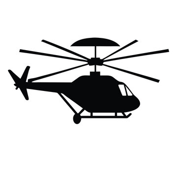 helicopter with a flying parashoot, vector silhouette, 
