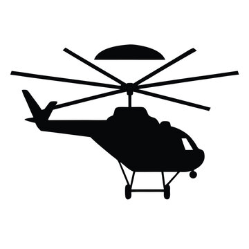 helicopter with a flying parashoot, vector silhouette, 
