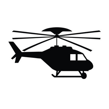 helicopter with a flying parashoot, vector silhouette, 