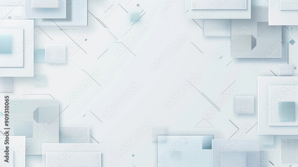 Poster minimalist website design element with grey border, light blue squares, and grey checkered patterns 