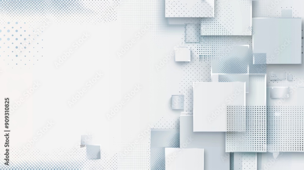 Poster minimalist business tech web banner header poster with grey border, light blue squares, and grey che