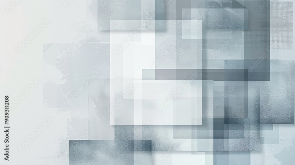 Poster minimalist website design element with grey border, light blue squares, and grey checkered patterns 