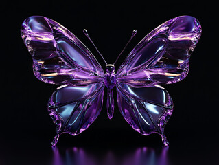 Elegant, shiny purple crystal butterfly on a black background.