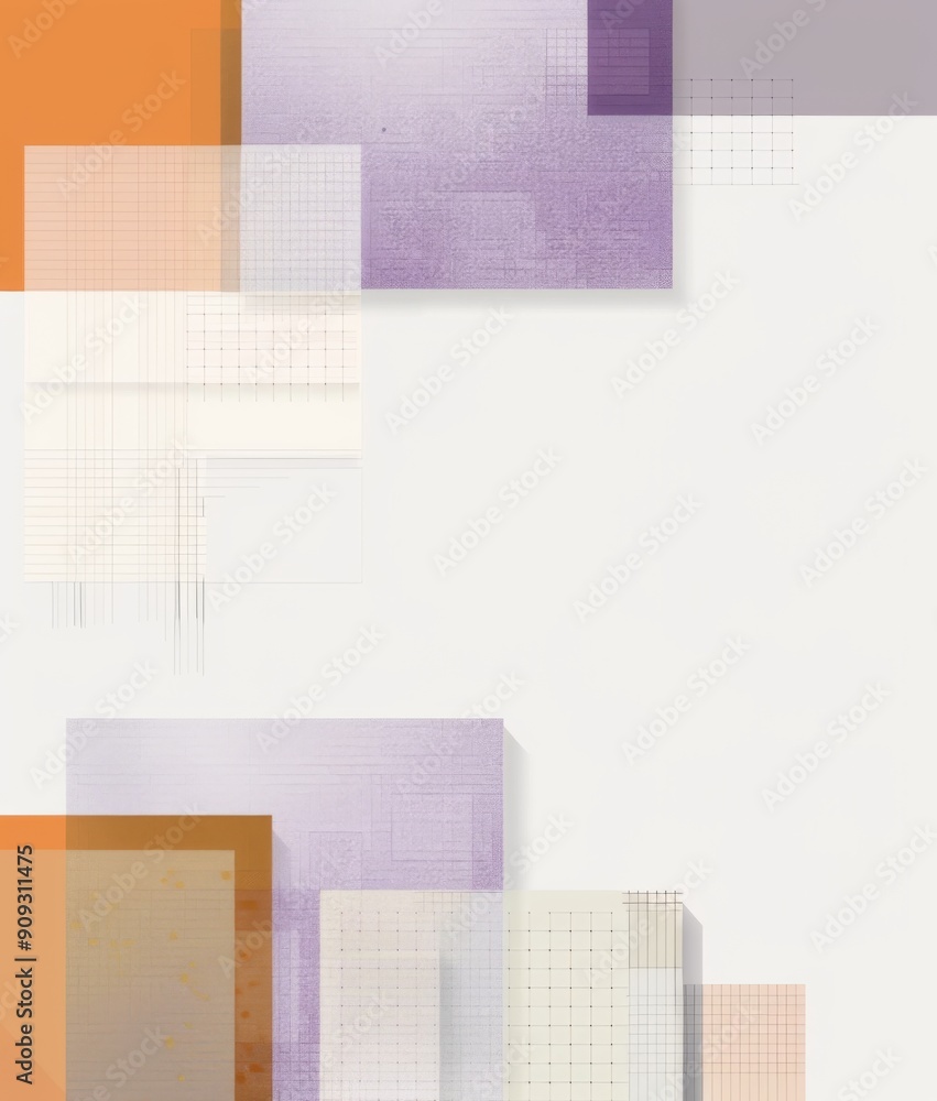 Poster minimalist business web banner presentation with light brown squares, purple checkered patterns on w