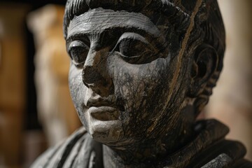 Obraz premium Detailed view of an ancient egyptian pharaoh statue's face with hieroglyphics