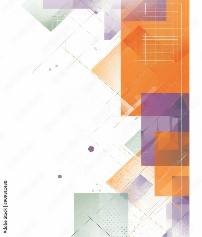Poster minimalist website design element with light orange squares, purple and transparent checkered patter