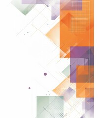Minimalist Website Design Element with Light Orange Squares, Purple and Transparent Checkered Patterns, and Grey Border on White Background. Flat Color Blocks and Copy Space.