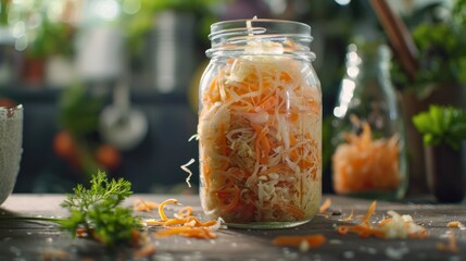 sauerkraut with carrots in a jar
