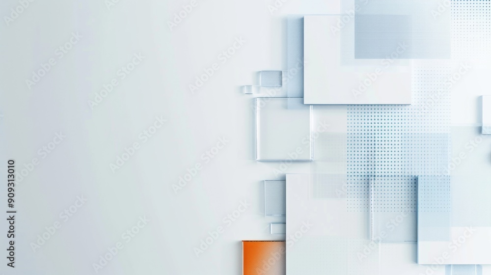 Poster minimalist business web banner header with grey border, orange squares, and blue checkered patterns 