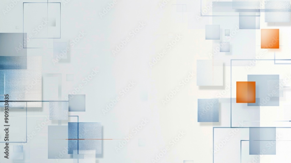 Poster minimalist business web banner header with grey border, orange squares, and blue checkered patterns 