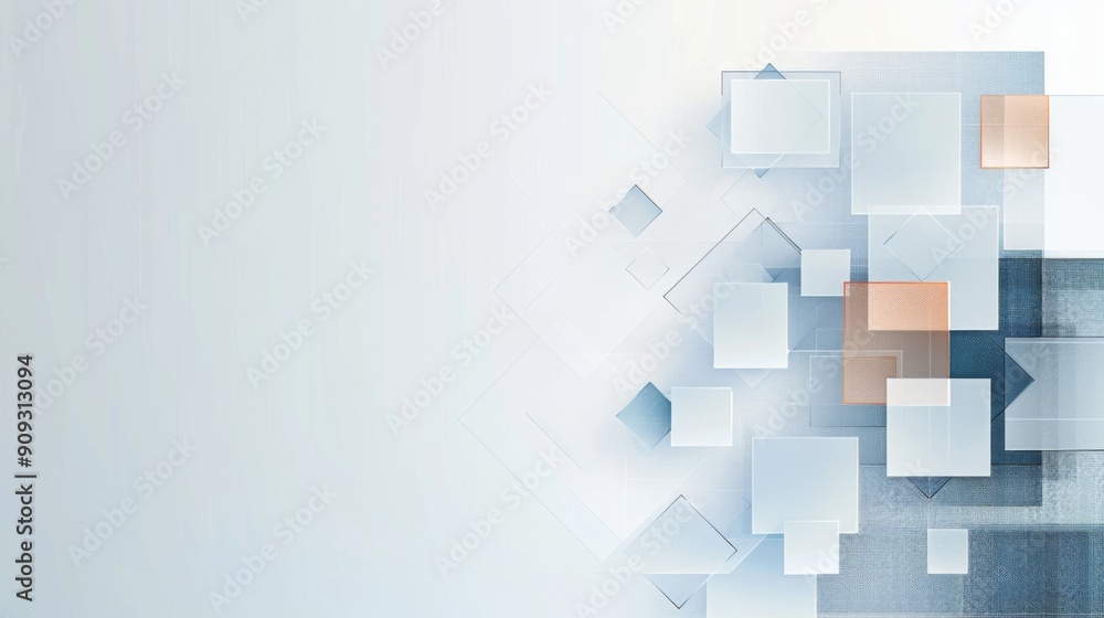 Poster minimalist business web banner header with grey border, orange squares, and blue checkered patterns 