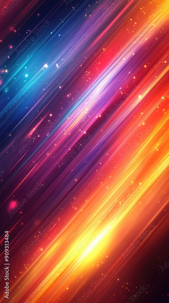 Poster diagonal lines of light are streaking across a dark background