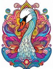 Fototapeta premium Psychadelic theme Swan. Spirit Animal totem guide illustration