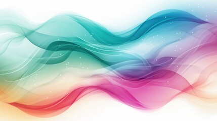 Multicolor flowing wave lines with white glitter particles on a white background.