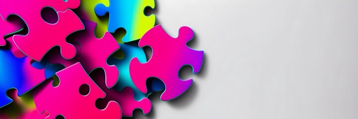 Obraz premium Glowing puzzle pieces connected in a digital network, problem-solving, and technology
