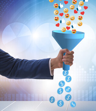 Social network monetization concept with businessman