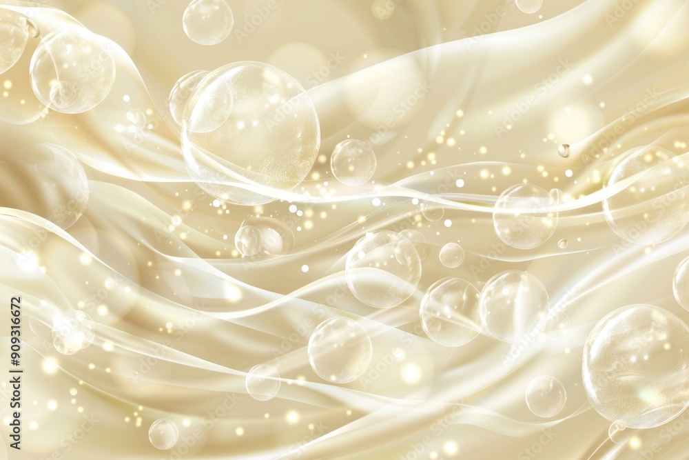 Poster A whimsical beige backdrop featuring an array of bubbles
