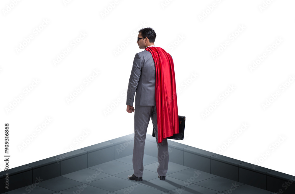 Wall mural superhero businessman on top of building