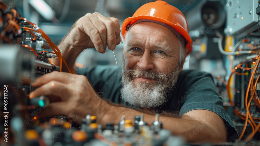 Wall mural Middle age engineer doing quality control checking at industry production