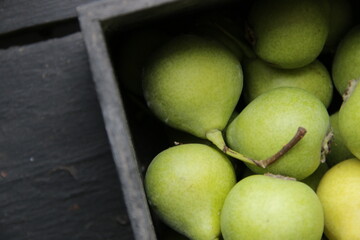 Green Pears. Menu background Healthy eating habits concept.