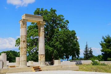 Ancient columns in the Palace of Aigai (Aegae) in Macedonia, Greece