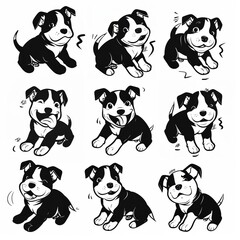 Naklejka premium Happy Smiling Dog Ink Drawing Set for Storytelling