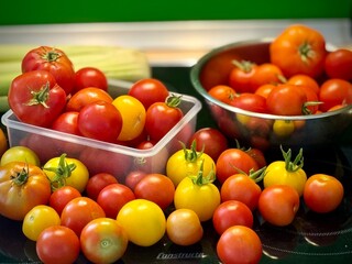 Bio tomatoes in a basket, germany, lengerich