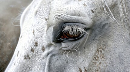 White horse close up with lengthy eyelashes