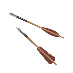 Traditional spear with metal tip and feathering of various design medieval weapon for battle