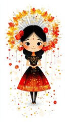 Fototapeta premium Colorful Illustration of a Girl in Traditional Dress