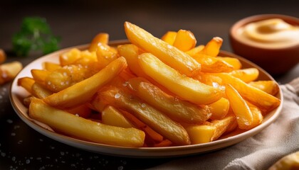 French fries, juicy accents, looks very delicious. Generated by AI