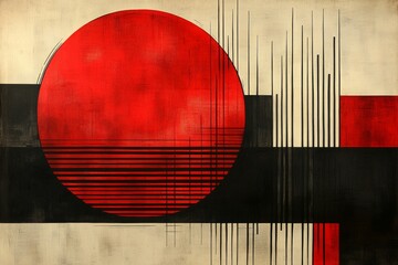 Abstract geometrical background with black and red lines and cycles