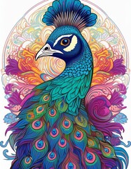 Fototapeta premium Psychadelic theme Peacock. Spirit Animal totem guide illustration