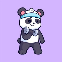 Cute Panda fitness gym cartoon vector icon illustration. Flat style animal cartoon logo mascot