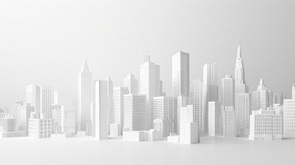 White Architectural Model of a Cityscape Featuring Skyscrapers in an Indoor Studio Environment