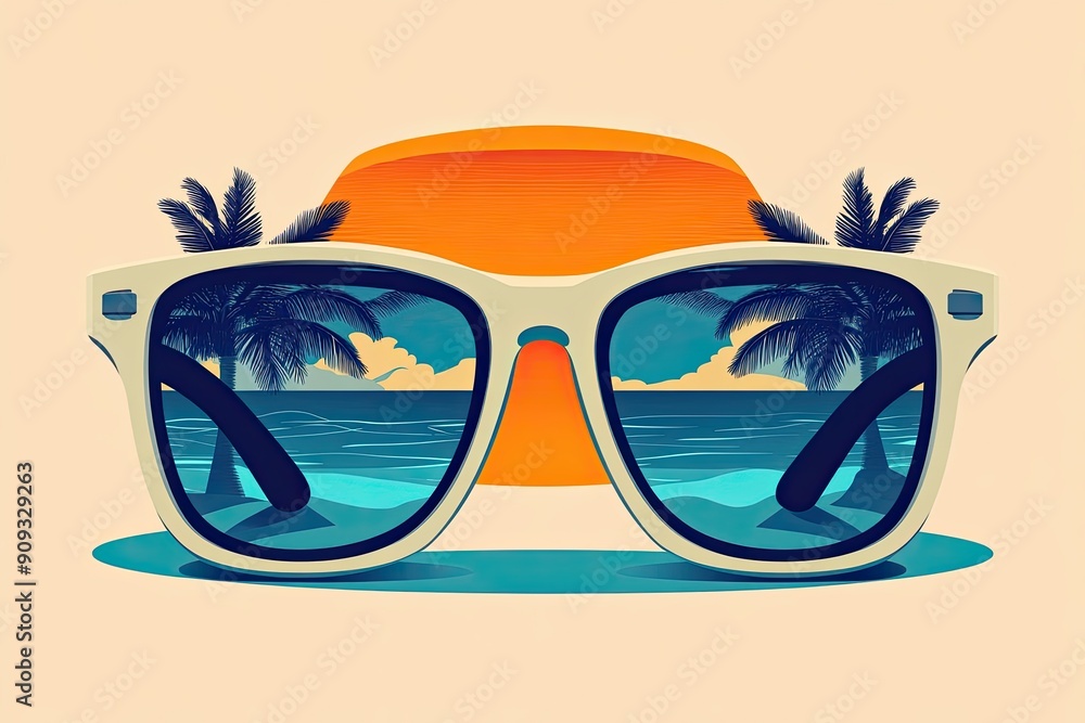 Canvas Prints Stylized Sunglasses with Tropical Beach Reflection