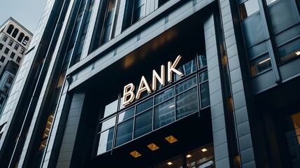 Modern Bank Building with Glass Facade