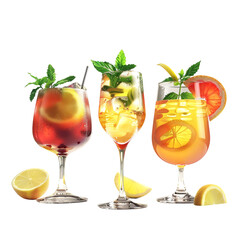 Fototapeta premium Summer cocktails on white background render ultra 