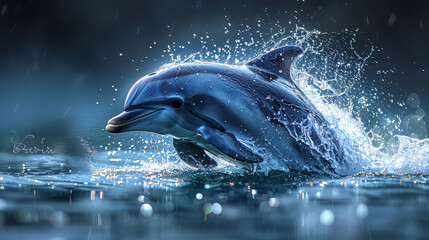 Obraz premium A dolphin emerging from the water.
