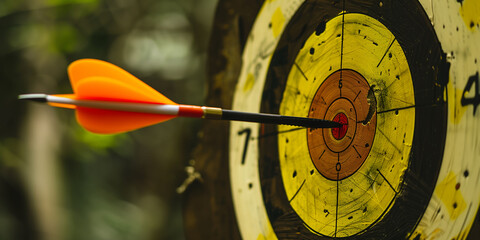 Arrow in Bullseye on Yellow Target, Close-Up