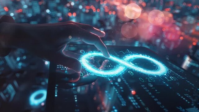 DevOps concept, an IT engineer holding the glowing devops symbol, software development practices concept.