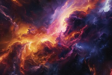 Fototapeta premium cosmic duality visualized ethereal realm of light intertwining with fiery underworld celestial and infernal forces colliding in spectacular abstract landscape