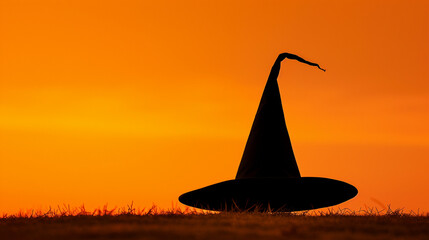 Fototapeta premium Mystical witch hat for Halloween on an orange background.
