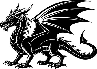 Full Black Dragon Silhouette SVG Design | Vector Clipart & Cut Files for Cricut & Silhouette | Graphic Elements & T-Shirt Design