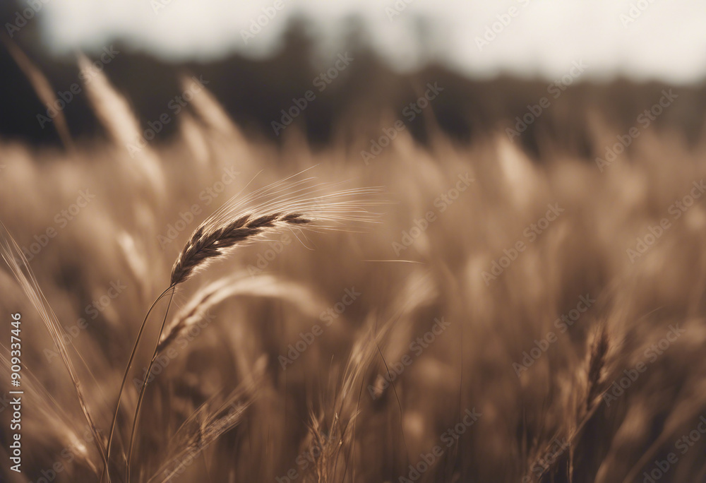 Poster a bunch of autumn dry field grass with spikelets flutters in the wind isolated on transparent backgr